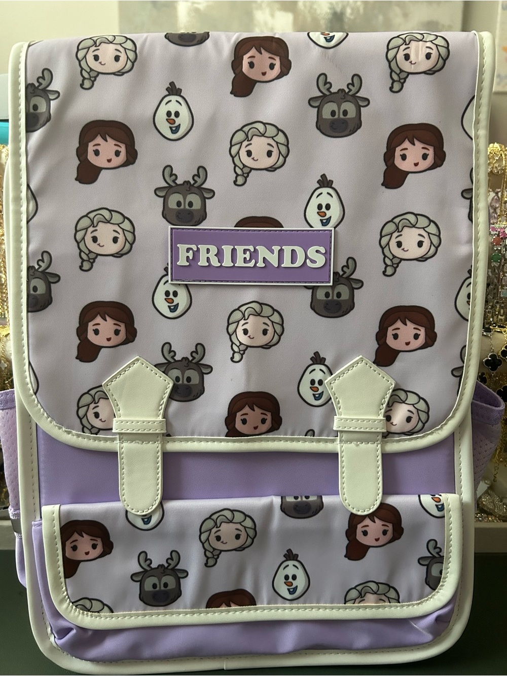 Disney Lavender 'Friends' Character Kids Backpack with White Trim